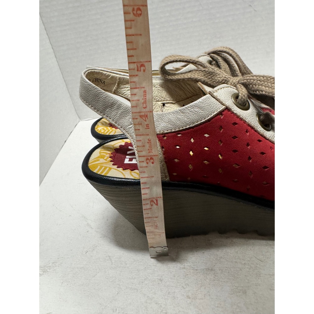 Fly London Yala Red White Leather Lace Up Wedge Sandals P501026008 Size 37 6.5 - Picture 10 of 10